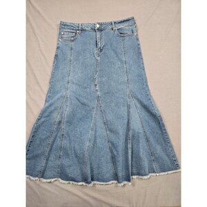 Est 1946 Denim Flared Maxi Skirt Size 14 Boho Western Raw Hem